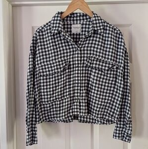 Abercrombie & Fitch Soft Collection Black & White Gingham Small Top Long Sleeves